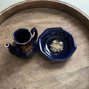 Cobalt blue mini teapot with saucer